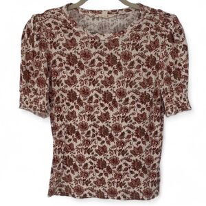 Lucky Brand Boho Floral Puff Sleeves Short Sleeve Top